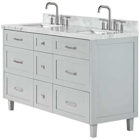 Ariel Monroe 61" Free Standing Double Basin Vanity Set with Cabinet and Marble Vanity Top Grey / Italian Carrara Marble Top / Brushed Nickel Hardware