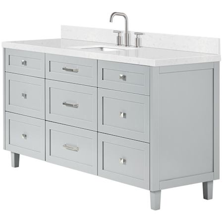 Ariel Monroe 66" Free Standing Single Basin Vanity Set with Cabinet and Quartz Vanity Top Grey / Carrara White Quartz Top / Brushed Nickel Hardware