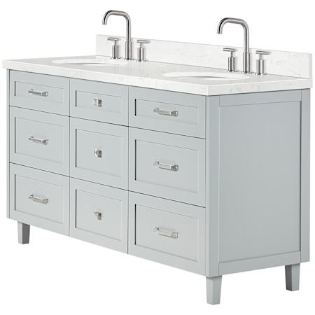Ariel Monroe 66" Free Standing Double Basin Vanity Set with Cabinet and Quartz Vanity Top Grey / Carrara White Quartz Top / Brushed Nickel Hardware