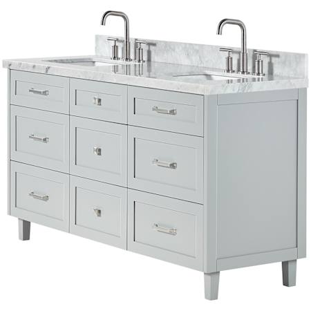 Ariel Monroe 67" Free Standing Double Basin Vanity Set with Cabinet and Marble Vanity Top Grey / Italian Carrara Marble Top / Brushed Nickel Hardware