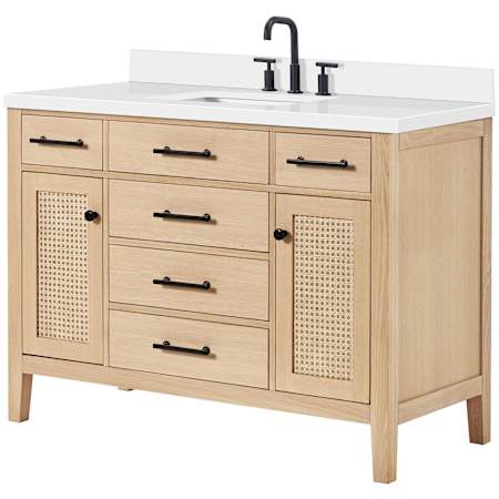 Ariel Camila 49" Free Standing Single Basin Vanity Set with Cabinet and Quartz Vanity Top Oak / Pure White Quartz Top / Matte Black Hardware