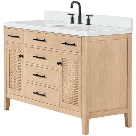 Ariel Camila 55" Free Standing Single Basin Vanity Set with Cabinet and Quartz Vanity Top Oak / Pure White Quartz Top / Matte Black Hardware