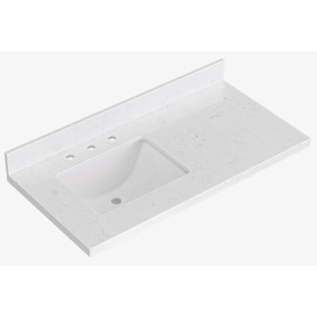 Ariel 42" Carrara White Quartz Bathroom Vanity Countertop with Undermount Rectangle Single Sink and Includes Backsplash Carrara White Quartz
