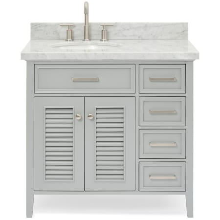 Ariel Kensington 37" Free Standing Single Oval Basin Vanity Set with Left Offset Cabinet and 1-1/2" Thick Carrara Marble Vanity Top Grey