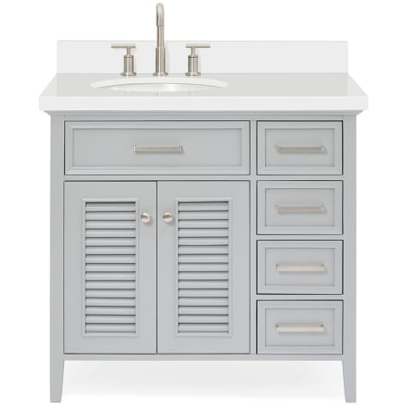 Ariel Kensington 37" Free Standing Single Oval Basin Vanity Set with Left Offset Cabinet and 1-1/2" Thick White Quartz Vanity Top Grey