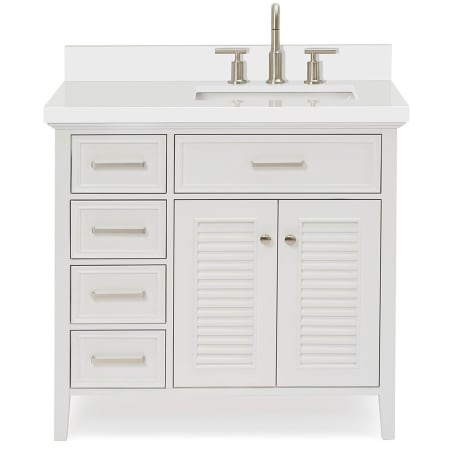 Ariel Kensington 37" Free Standing Single Rectangular Basin Vanity Set with Right Offset Cabinet and 1-1/2" Thick White Quartz Vanity Top White