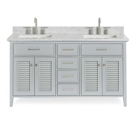 Ariel Kensington 61" Free Standing Double Rectangular Basin Vanity Set with Cabinet and 3/4" Thick Carrara Marble Vanity Top Grey