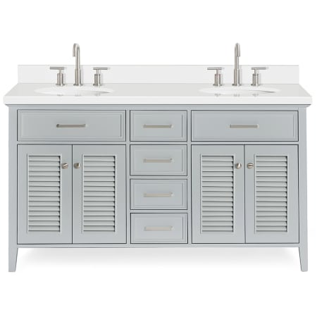 Ariel Kensington 61" Free Standing Double Oval Basin Vanity Set with Cabinet and 1-1/2" Thick White Quartz Vanity Top Grey