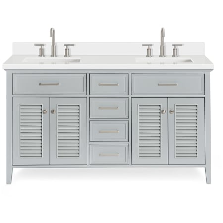 Ariel Kensington 61" Free Standing Double Rectangular Basin Vanity Set with Cabinet and 1-1/2" Thick White Quartz Vanity Top Grey