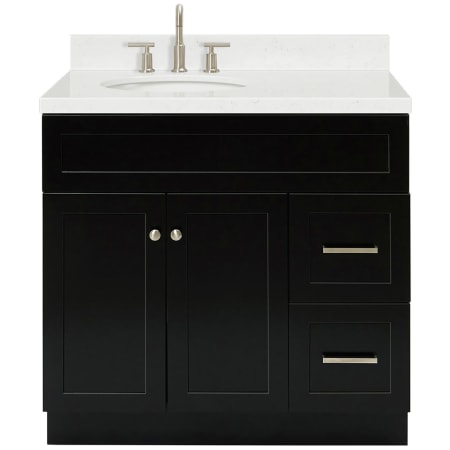 Ariel Hamlet 36" Free Standing Single Basin Vanity Set with Cabinet, Quartz Vanity Top, and Left Offset Oval Bathroom Sink Black