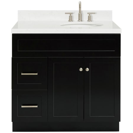 Ariel Hamlet 36" Free Standing Single Basin Vanity Set with Cabinet, Quartz Vanity Top, and Right Offset Oval Bathroom Sink Black
