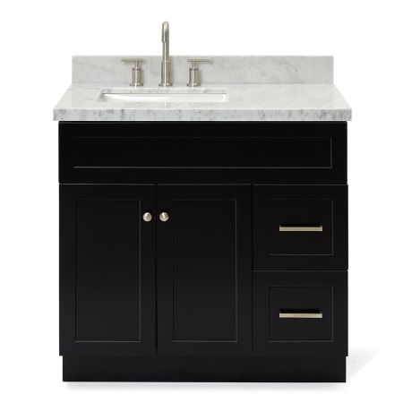 Ariel Hamlet 36" Free Standing Single Basin Vanity Set with Cabinet and Marble Vanity Top Black / Carrara White Top