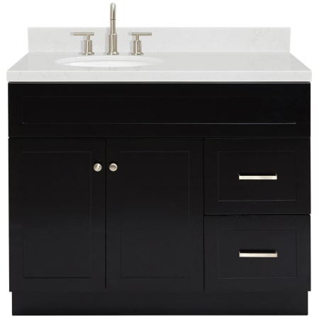Ariel Hamlet 42" Free Standing Single Basin Vanity Set with Cabinet, Quartz Vanity Top, and Left Offset Oval Bathroom Sink Black