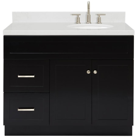 Ariel Hamlet 42" Free Standing Single Basin Vanity Set with Cabinet, Quartz Vanity Top, and Right Offset Oval Bathroom Sink Black