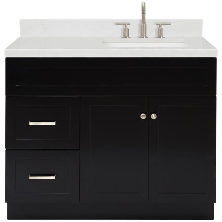 Ariel Hamlet 42" Free Standing Single Basin Vanity Set with Cabinet, Quartz Vanity Top, and Right Offset Rectangular Bathroom Sink Black