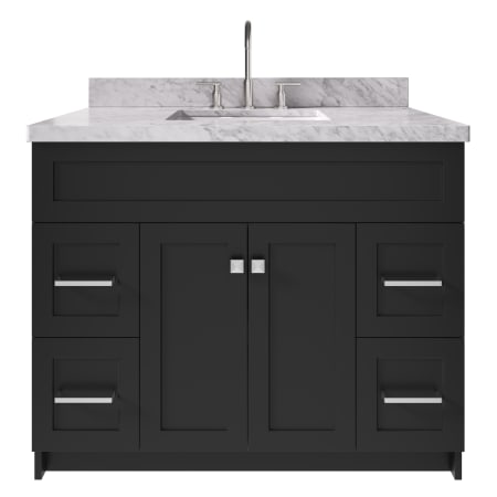 Ariel Hamlet 43" Free Standing Single Basin Vanity Set with Cabinet and 1-1/2" Thick Carrara Marble Vanity Top Black
