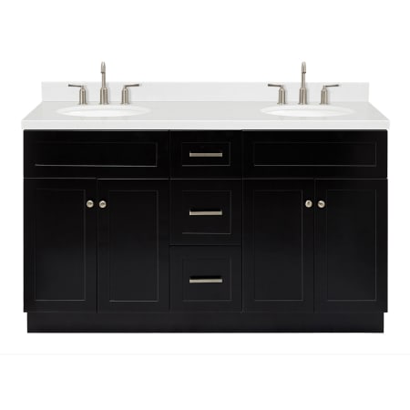 Ariel Hamlet 60" Free Standing Double Basin Vanity Set with Cabinet, Quartz Vanity Top, and Oval Bathroom Sinks Black