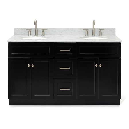 Ariel Hamlet 60" Free Standing Double Basin Vanity Set with Cabinet and Marble Vanity Top Black / Carrara White Top