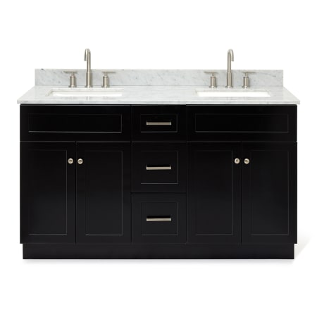 Ariel Hamlet 61" Free Standing Double Basin Vanity Set with Cabinet and Marble Vanity Top Black / Carrara White Top