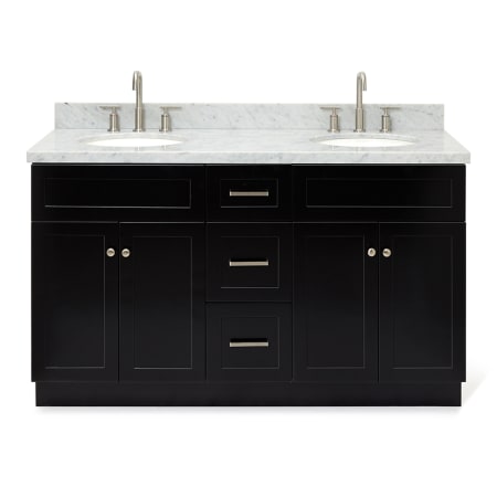 Ariel Hamlet 61" Free Standing Double Basin Vanity Set with Cabinet and Marble Vanity Top Black / Carrara White Top