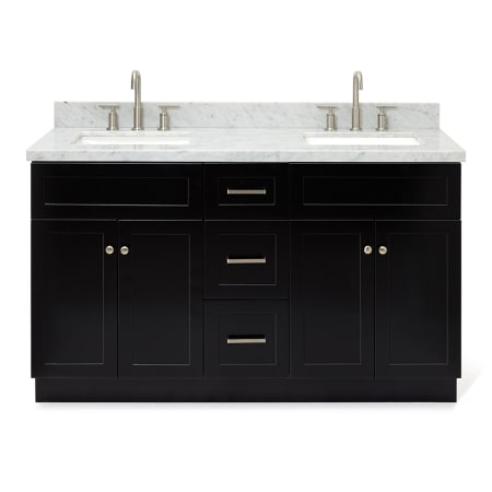 Ariel Hamlet 61" Free Standing Double Basin Vanity Set with Cabinet and Marble Vanity Top Black / Carrara White Top