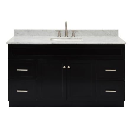 Ariel Hamlet 61" Free Standing Single Basin Vanity Set with Cabinet and Marble Vanity Top Black / Carrara White Top