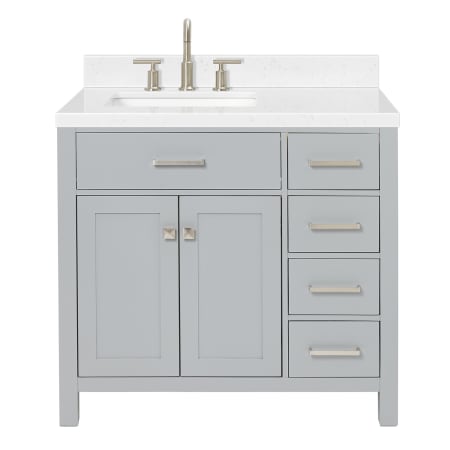 Ariel Bristol 36" Free Standing Single Basin Vanity Set with Cabinet, Quartz Vanity Top, and Rectangular Sink Grey