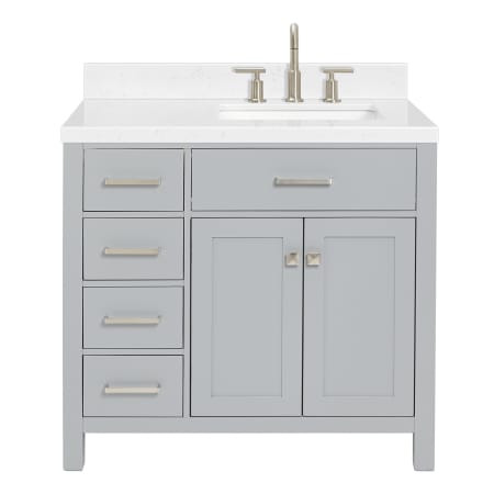 Ariel Bristol 36" Free Standing Single Basin Vanity Set with Cabinet, Quartz Vanity Top, and Rectangular Sink Grey