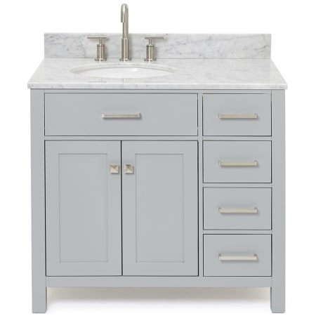 Ariel Bristol 37" Free Standing Single Oval Basin Vanity Set with Left Offset Cabinet and 3/4" Thick Carrara Marble Vanity Top Grey