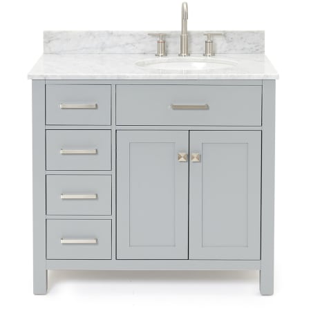 Ariel Bristol 37" Free Standing Single Oval Basin Vanity Set with Right Offset Cabinet and 3/4" Thick Carrara Marble Vanity Top Grey