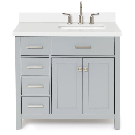 Ariel Bristol 37" Free Standing Single Rectangular Basin Vanity Set with Right Offset Cabinet and 1-1/2" Thick Quartz Vanity Top Grey
