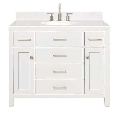Ariel Bristol 42" Free Standing Single Basin Vanity Set with Cabinet, Quartz Vanity Top, and Oval Sink White