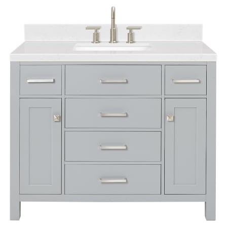 Ariel Bristol 42" Free Standing Single Basin Vanity Set with Cabinet, Quartz Vanity Top, and Rectangular Sink Grey