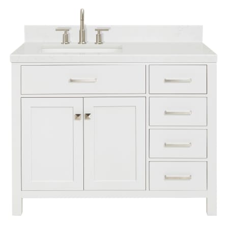 Ariel Bristol 42" Free Standing Single Basin Vanity Set with Cabinet, Quartz Vanity Top, and Rectangular Sink White