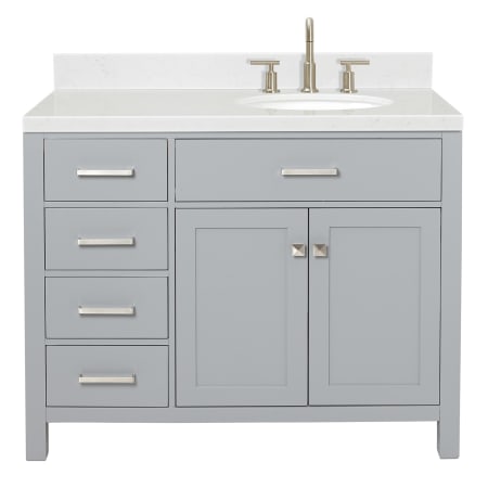 Ariel Bristol 42" Free Standing Single Basin Vanity Set with Cabinet, Quartz Vanity Top, and Oval Sink Grey
