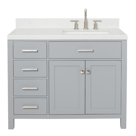 Ariel Bristol 42" Free Standing Single Basin Vanity Set with Cabinet, Quartz Vanity Top, and Rectangular Sink Grey