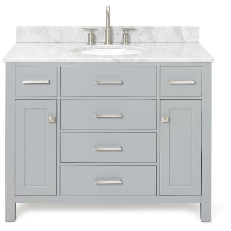 Ariel Bristol 43" Free Standing Single Oval Basin Vanity Set with Cabinet and 3/4" Thick Carrara Marble Vanity Top Grey