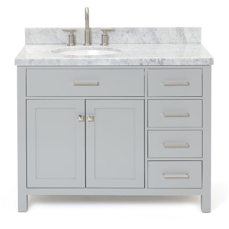 Ariel Bristol 43" Free Standing Single Oval Basin Vanity Set with Left Offset Cabinet and 1-1/2" Thick Carrara Marble Vanity Top Grey