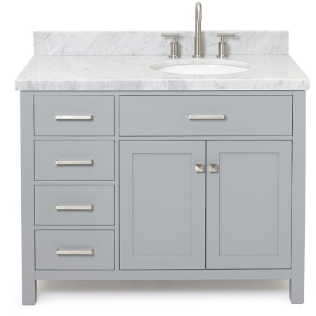 Ariel Bristol 43" Free Standing Single Oval Basin Vanity Set with Right Offset Cabinet and 1-1/2" Thick Carrara Marble Vanity Top Grey