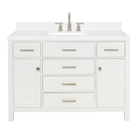 Ariel Bristol 48" Free Standing Single Basin Vanity Set with Cabinet, Quartz Vanity Top, and Rectangular Sink White
