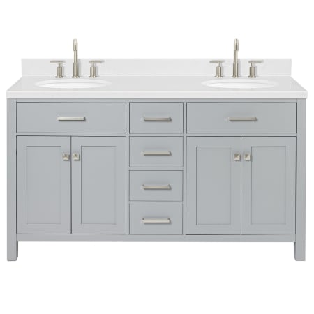 Ariel Bristol 60" Free Standing Double Basin Vanity Set with Cabinet, Quartz Vanity Top, and Oval Sink Grey