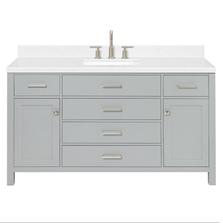 Ariel Bristol 60" Free Standing Single Basin Vanity Set with Cabinet, Quartz Vanity Top, and Rectangular Sink Grey