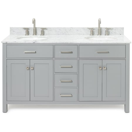 Ariel Bristol 61" Free Standing Double Oval Basin Vanity Set with Cabinet and 3/4" Thick Carrara Marble Vanity Top Grey