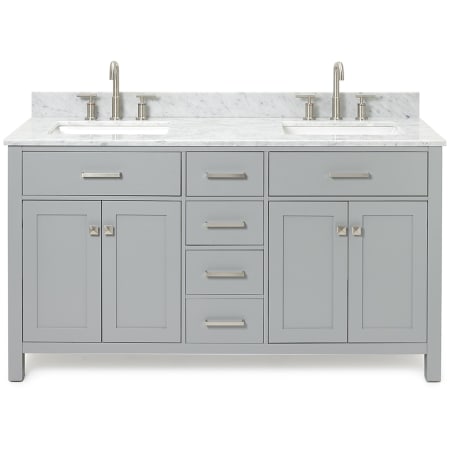 Ariel Bristol 61" Free Standing Double Rectangular Basin Vanity Set with Cabinet and 3/4" Thick Carrara Marble Vanity Top Grey