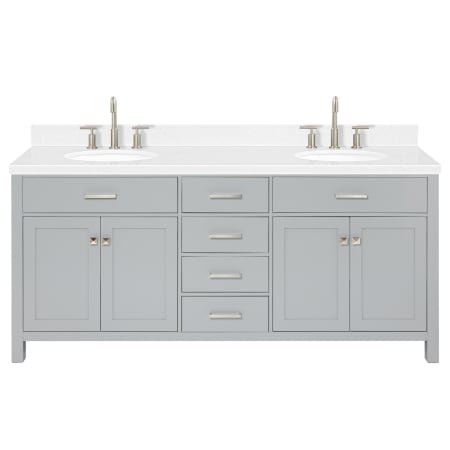 Ariel Bristol 72" Free Standing Double Basin Vanity Set with Cabinet, Quartz Vanity Top, and Oval Sink Grey
