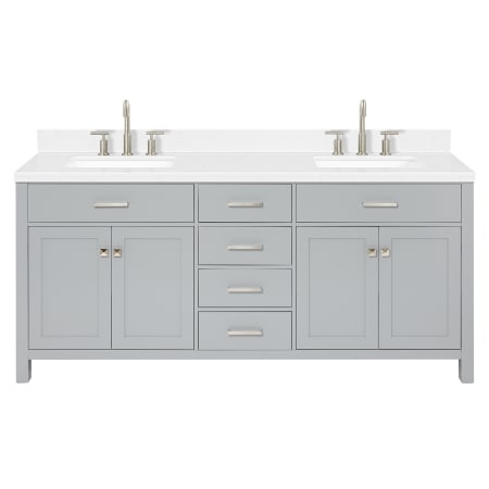 Ariel Bristol 72" Free Standing Double Basin Vanity Set with Cabinet, Quartz Vanity Top, and Rectangular Sink Grey
