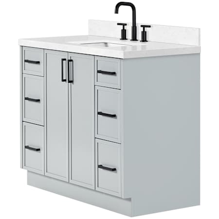 Ariel Kelly 42" Free Standing Single Basin Vanity Set with Cabinet and Quartz Vanity Top Grey / Carrara White Quartz Top / Matte Black Hardware