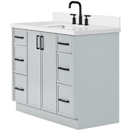 Ariel Kelly 43" Free Standing Single Basin Vanity Set with Cabinet and Quartz Vanity Top Grey / Pure White Quartz Top / Matte Black Hardware