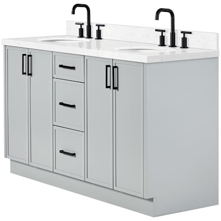 Ariel Kelly 60" Free Standing Double Basin Vanity Set with Cabinet and Quartz Vanity Top Grey / Carrara White Quartz Top / Matte Black Hardware