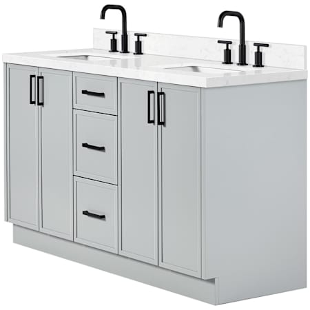 Ariel Kelly 60" Free Standing Double Basin Vanity Set with Cabinet and Quartz Vanity Top Grey / Carrara White Quartz Top / Matte Black Hardware
